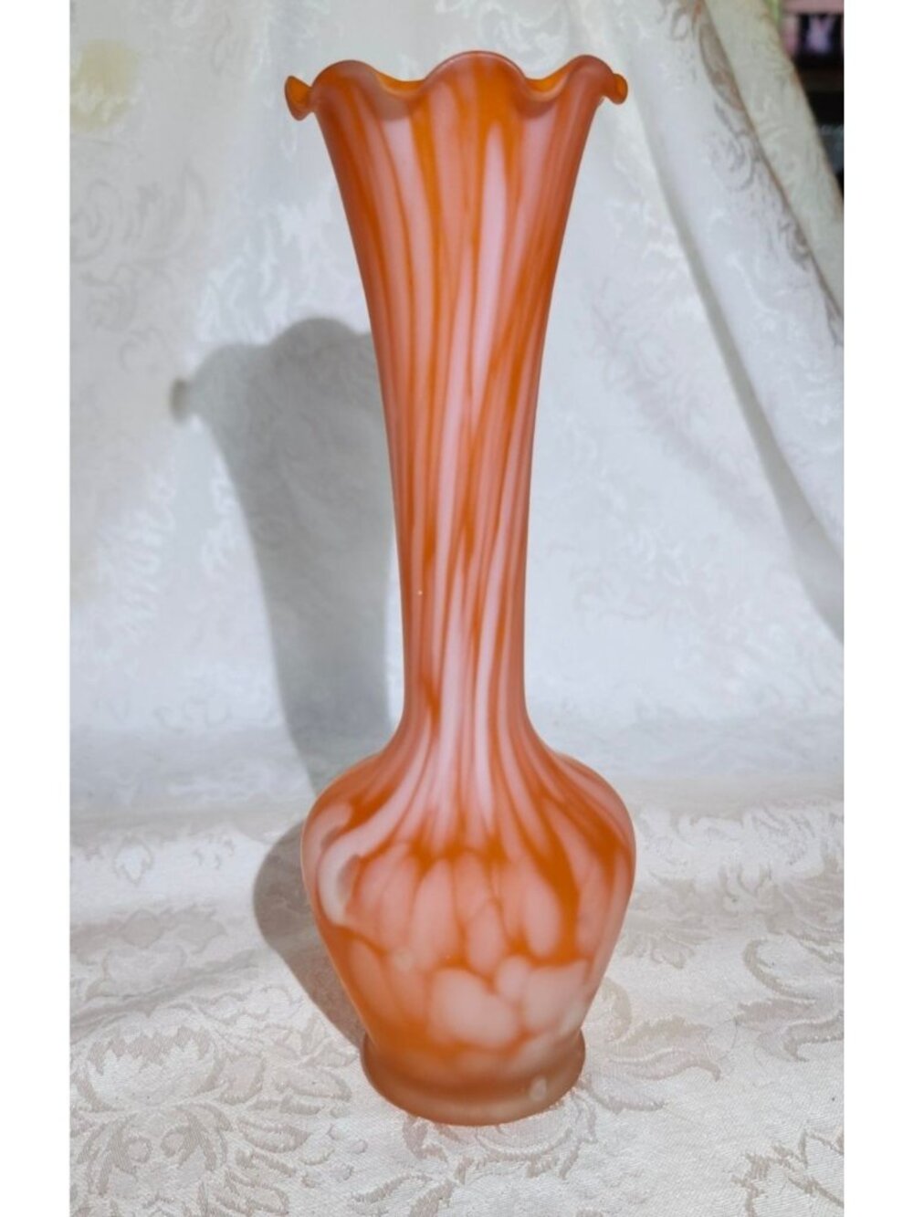 Vintage Orange & White Swirled Satin Glass Hand Blown Vase